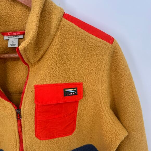 LL BEAN Ws Sweater Fleece Sherpa Colorblock Hybrid Pullover Navy Yellow Red // L - Picture 4 of 9